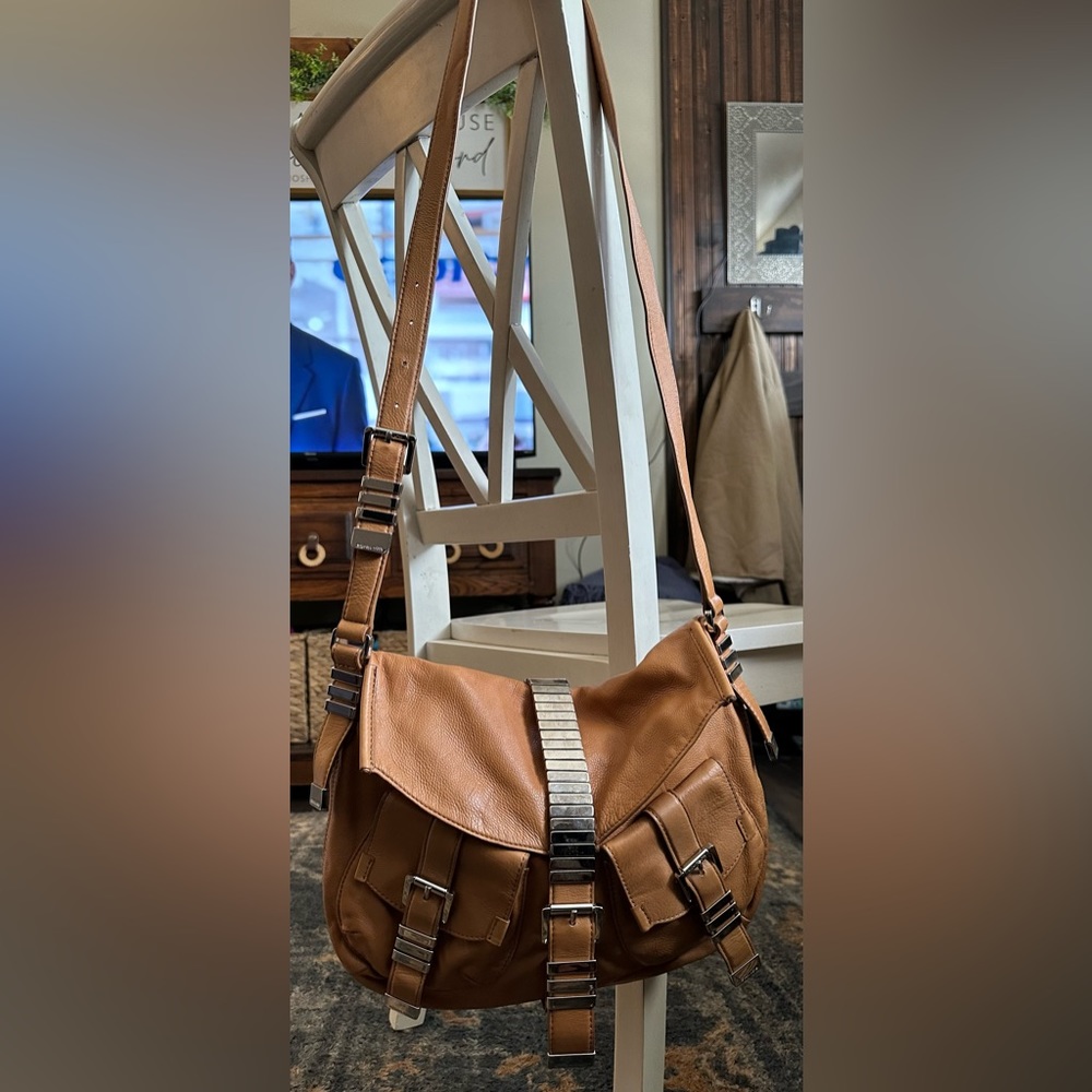 Michael Kors Collection  'Darrington' Flap Camel Leather Handbag Crossbody